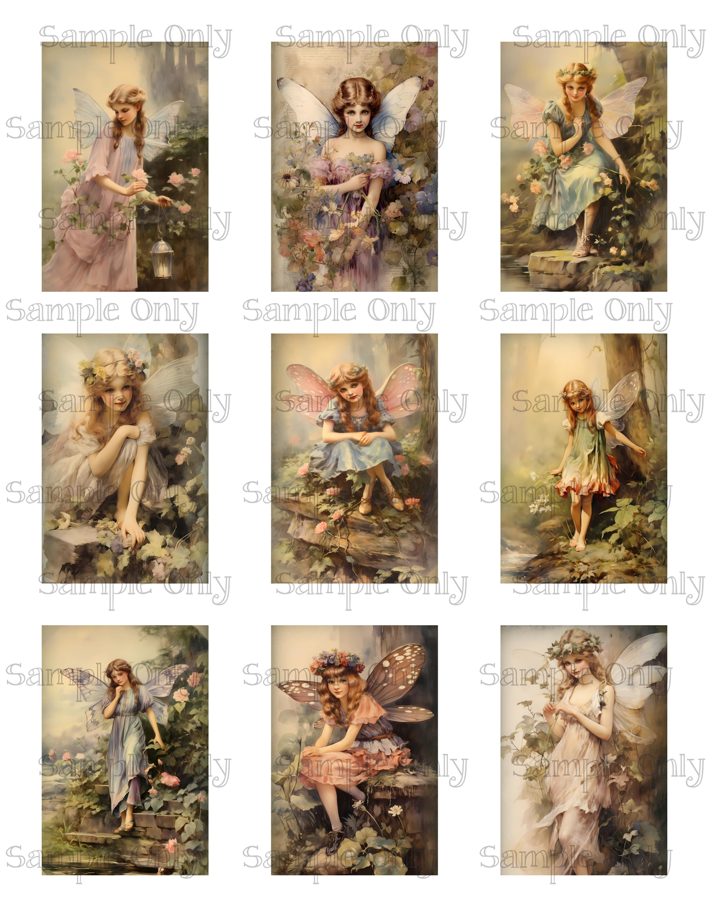 2x3 Inch Vintage Fairy Set-01 Image Sheet For Polymer Clay Transfer Decal DIGITAL FILE OR PRINTED