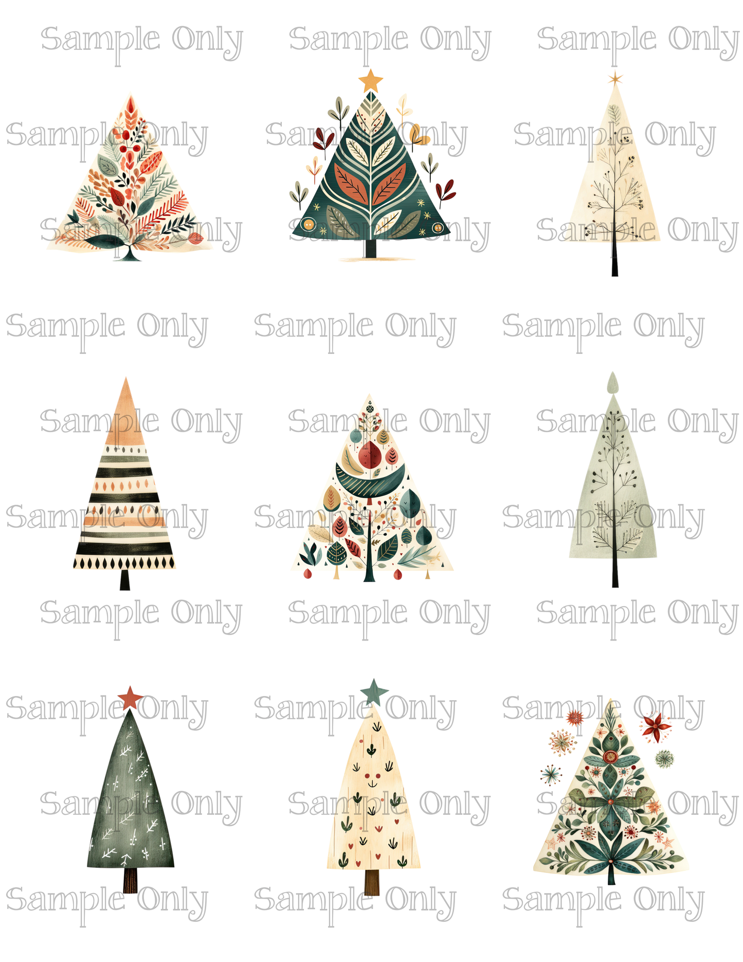 2x3 Inch Boho Christmas Tree Image Sheet For Polymer Clay Transfer Decal DIGITAL FILE OR PRINTED