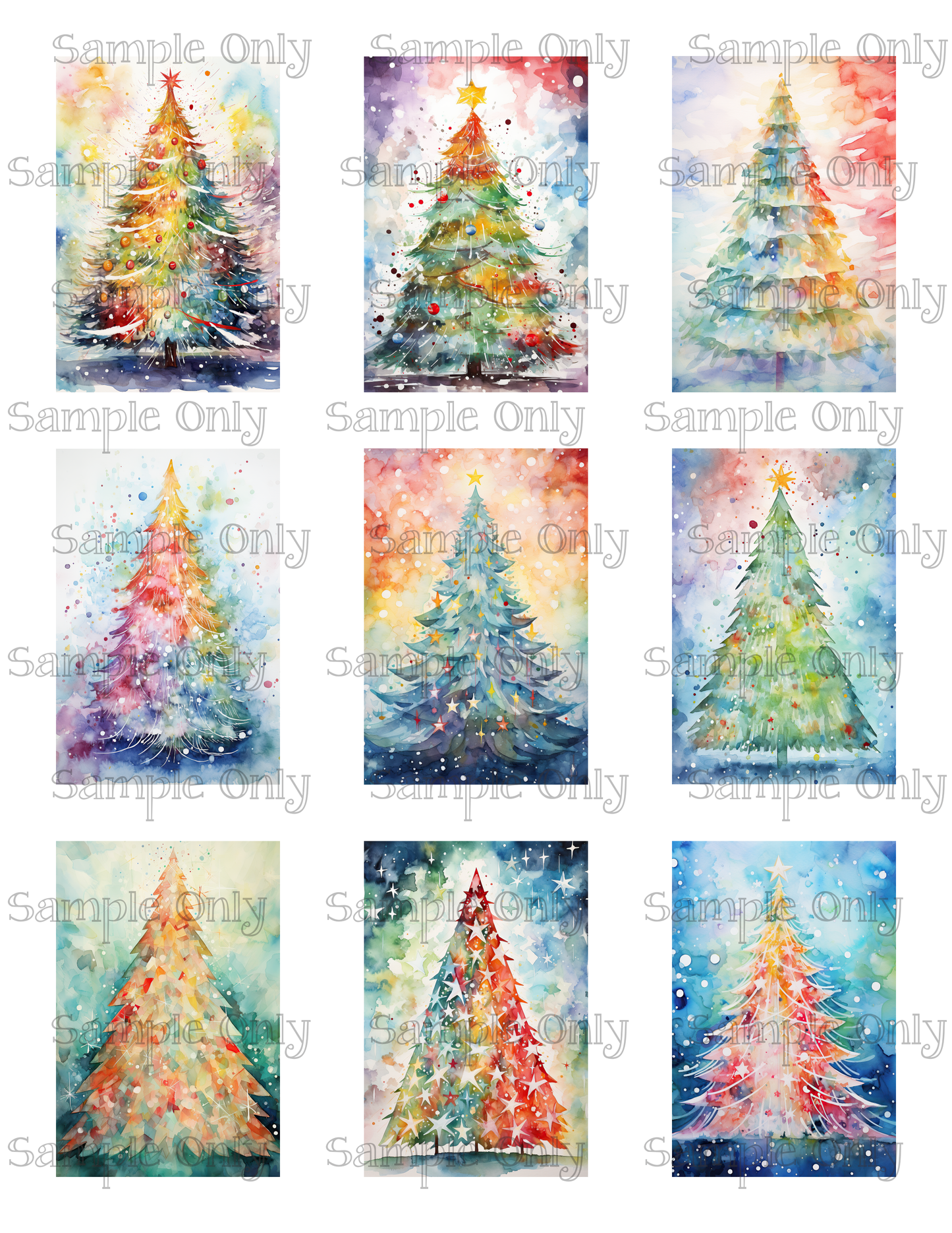 2x3 Inch Colorful Christmas Tree Image Sheet For Polymer Clay Transfer Decal DIGITAL FILE OR PRINTED