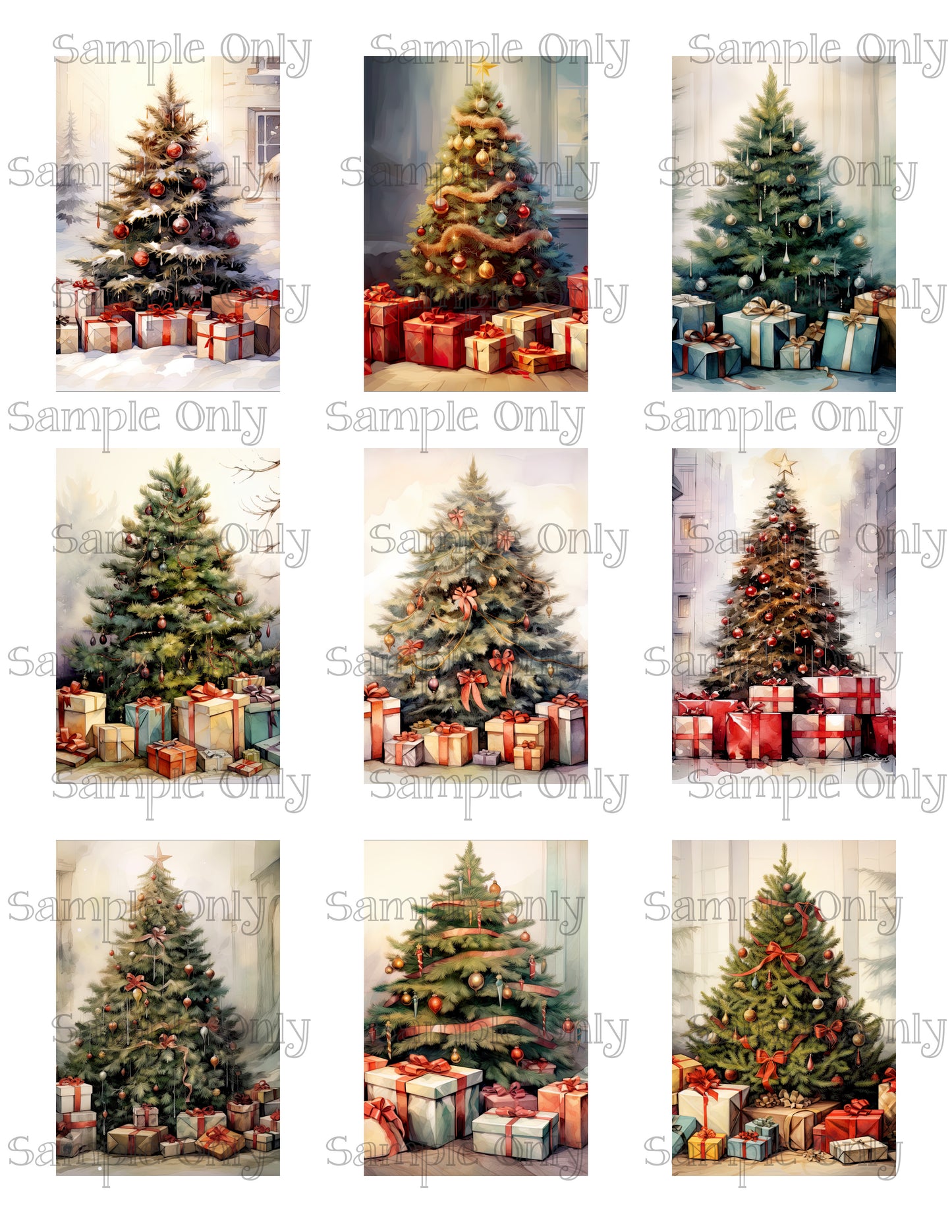 2x3 Inch Christmas Tree and Gifts Image Sheet For Polymer Clay Transfer Decal DIGITAL FILE OR PRINTED