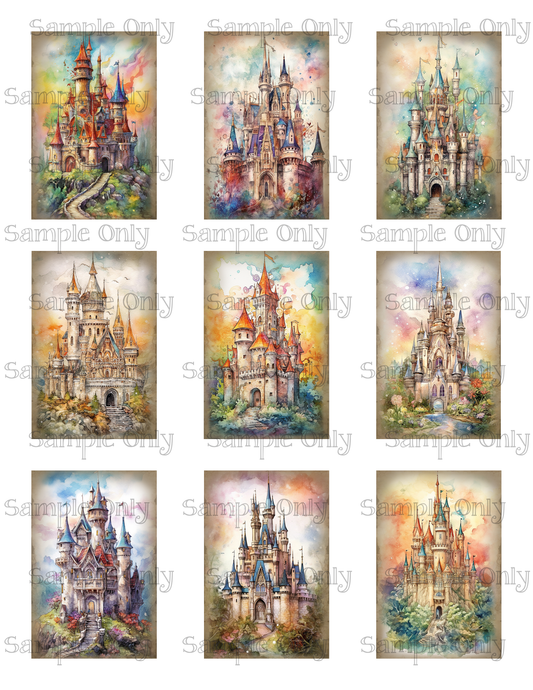 2x3 Inch Colorful Castles Water Soluble Image Transfer Sheet For Polymer Clay Transfer Decal PRINTED