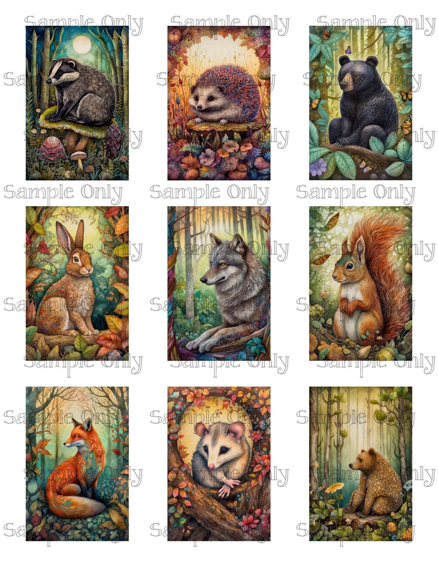 2x3 Inch Bohemian Forest Animals Image Sheet For Polymer Clay Transfer Decal DIGITAL FILE OR PRINTED