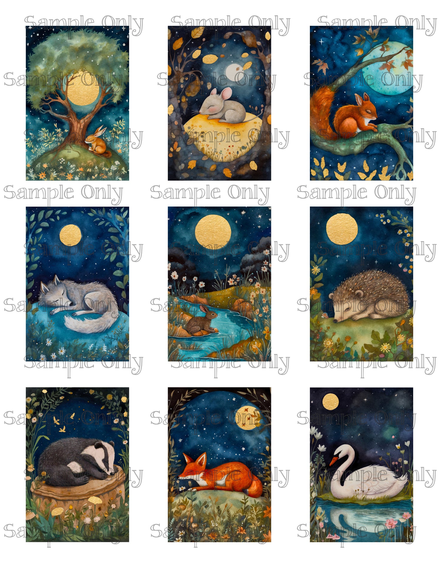 2x3 Inch Sleeping Animals Image Sheet For Polymer Clay Transfer Decal DIGITAL FILE OR PRINTED