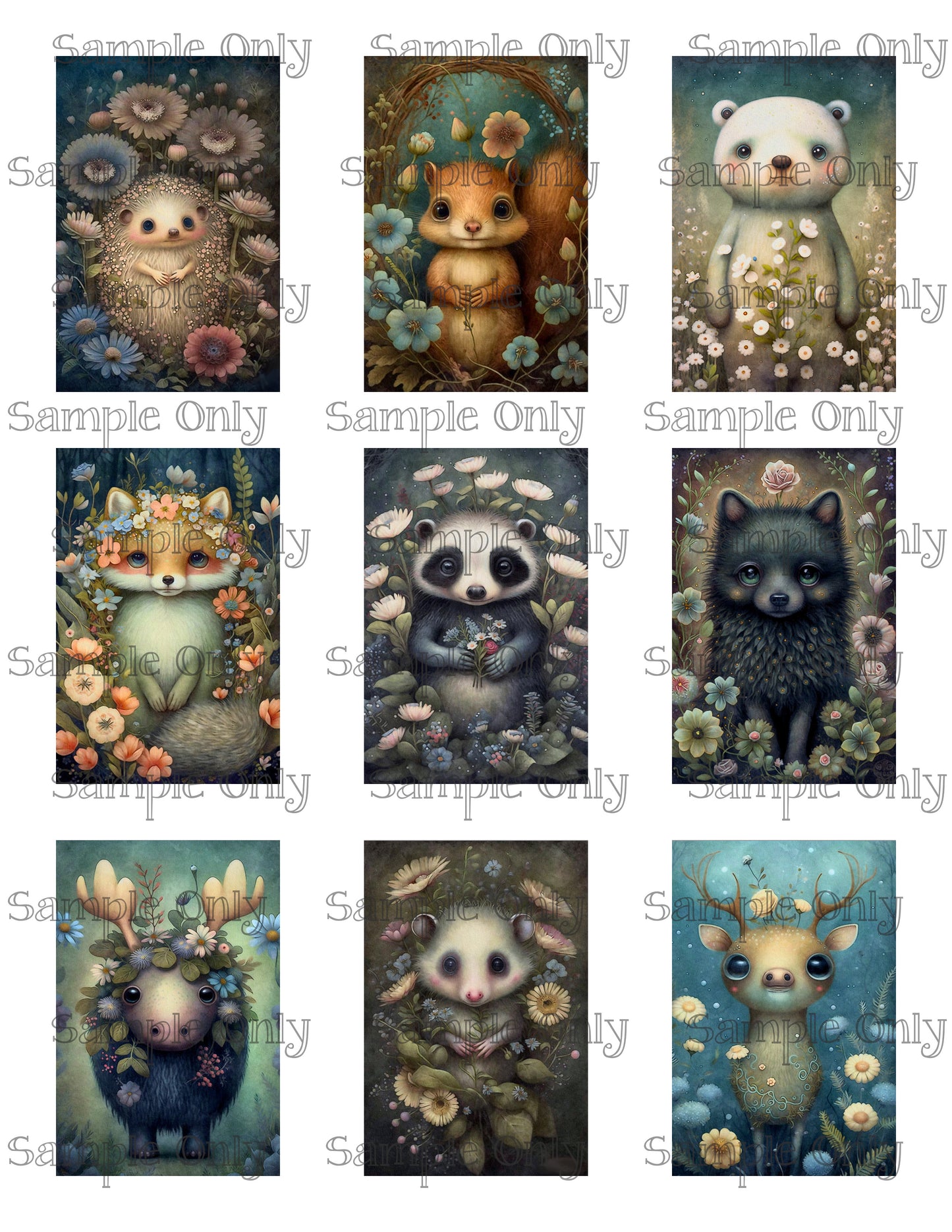 2x3 Inch Sweet Forest Animals Set 02 Image Sheet For Polymer Clay Transfer Decal DIGITAL FILE OR PRINTED