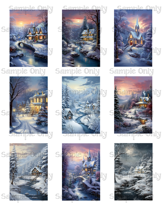 2x3 Inch Snowy House Scenes Image Sheet For Polymer Clay Transfer Decal DIGITAL FILE OR PRINTED