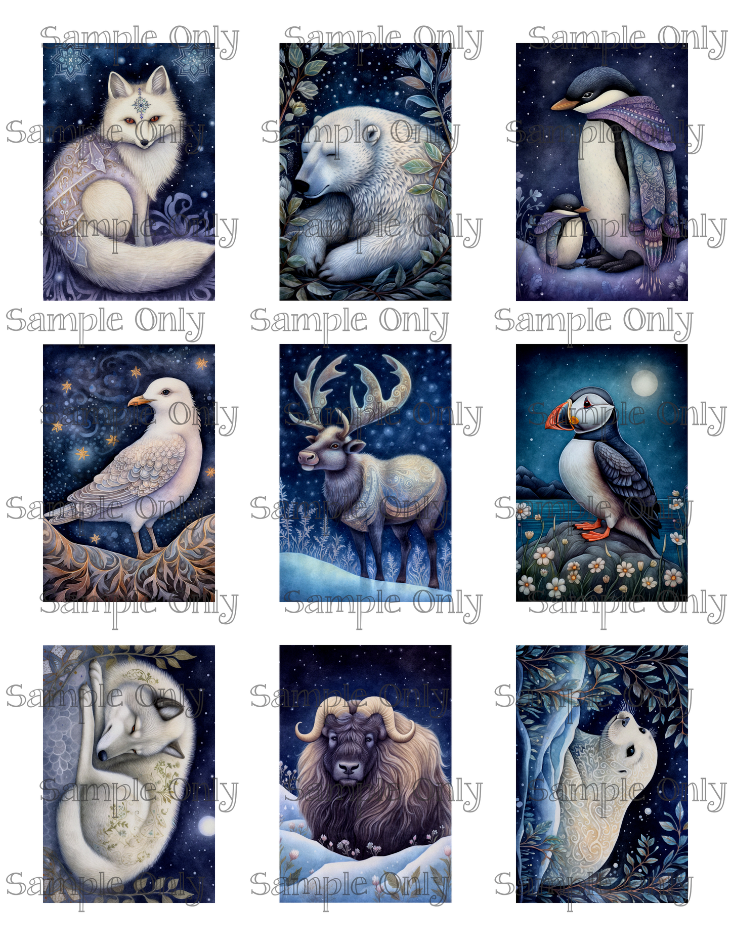 2x3 Inch Arctic Circle Winter Animals Image Sheet For Polymer Clay Transfer Decal DIGITAL FILE OR PRINTED