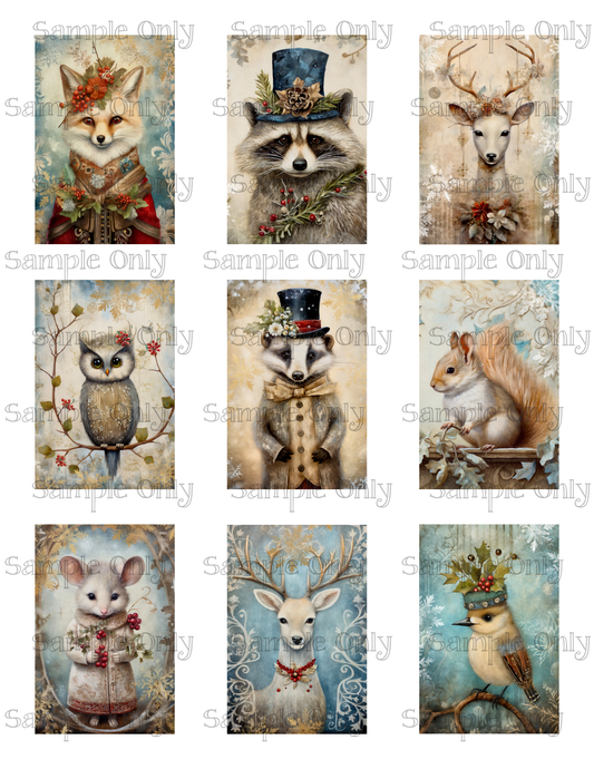 2x3 Inch Dapper Christmas Animals Image Sheet For Polymer Clay Transfer Decal DIGITAL FILE OR PRINTED