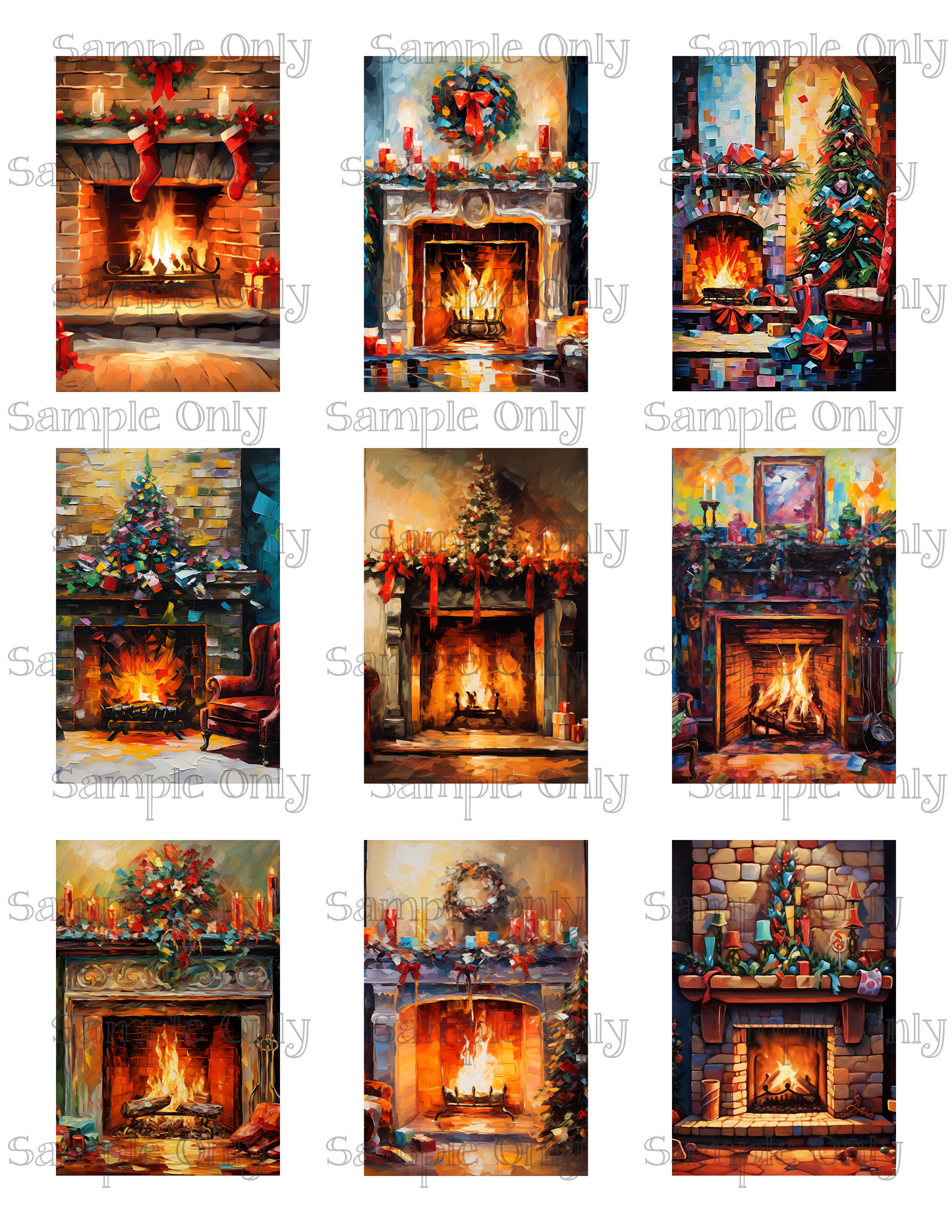 2x3 Inch Christmas Fireplaces Image Sheet For Polymer Clay Transfer Decal DIGITAL FILE OR PRINTED