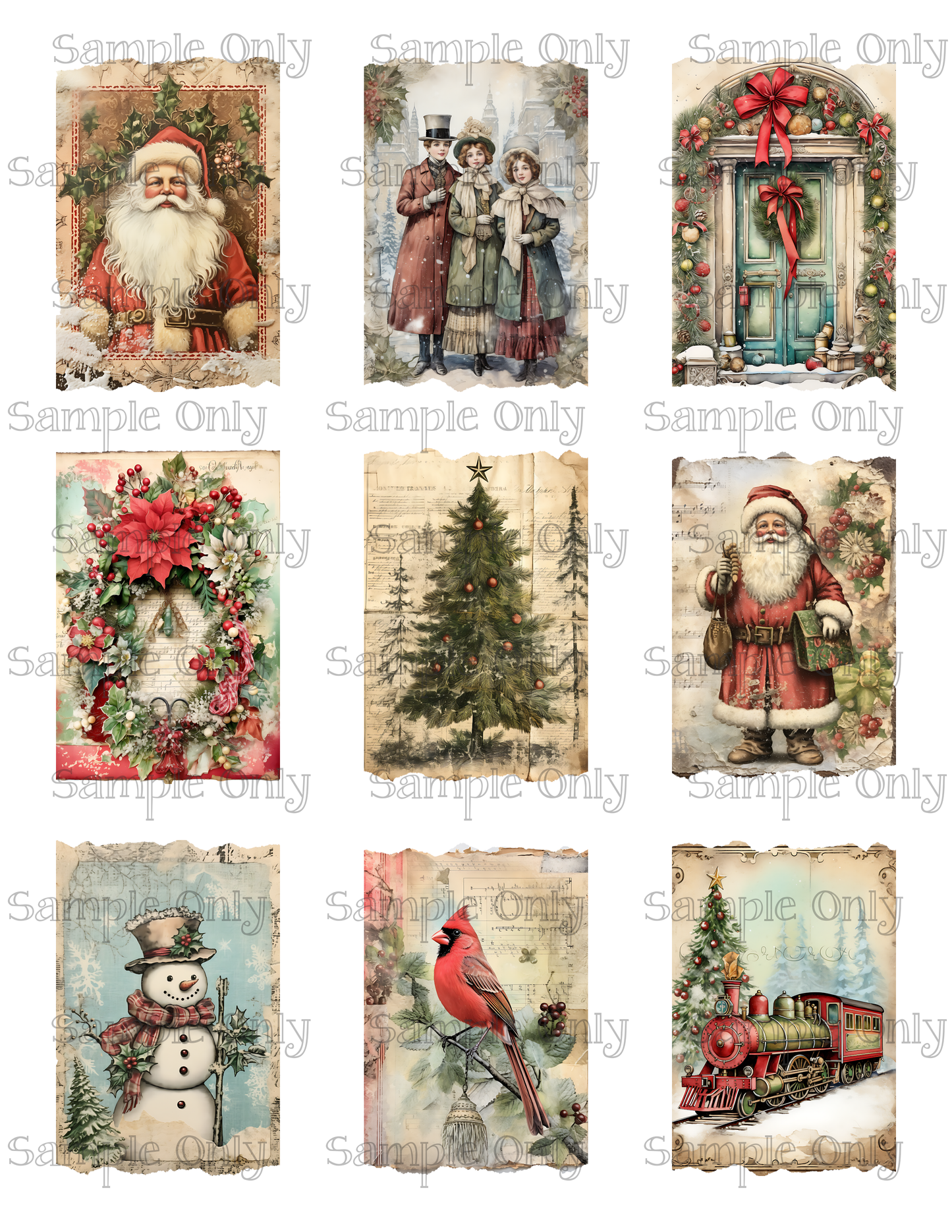 2x3 Inch Retro Christmas Set 2 Image Sheet For Polymer Clay Transfer Decal DIGITAL FILE OR PRINTED