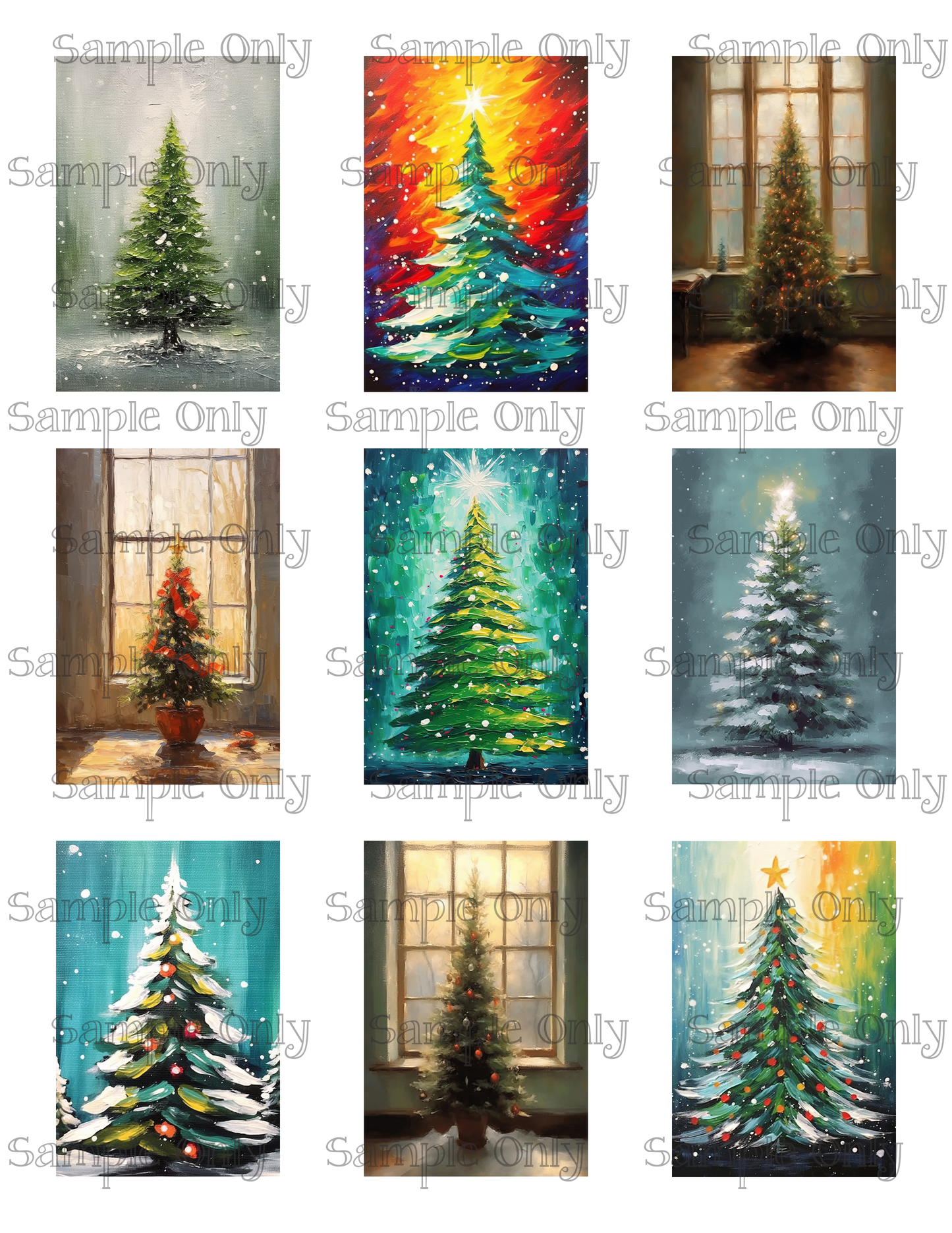 2x3 Inch Painted Christmas Tree Image Sheet For Polymer Clay Transfer Decal DIGITAL FILE OR PRINTED