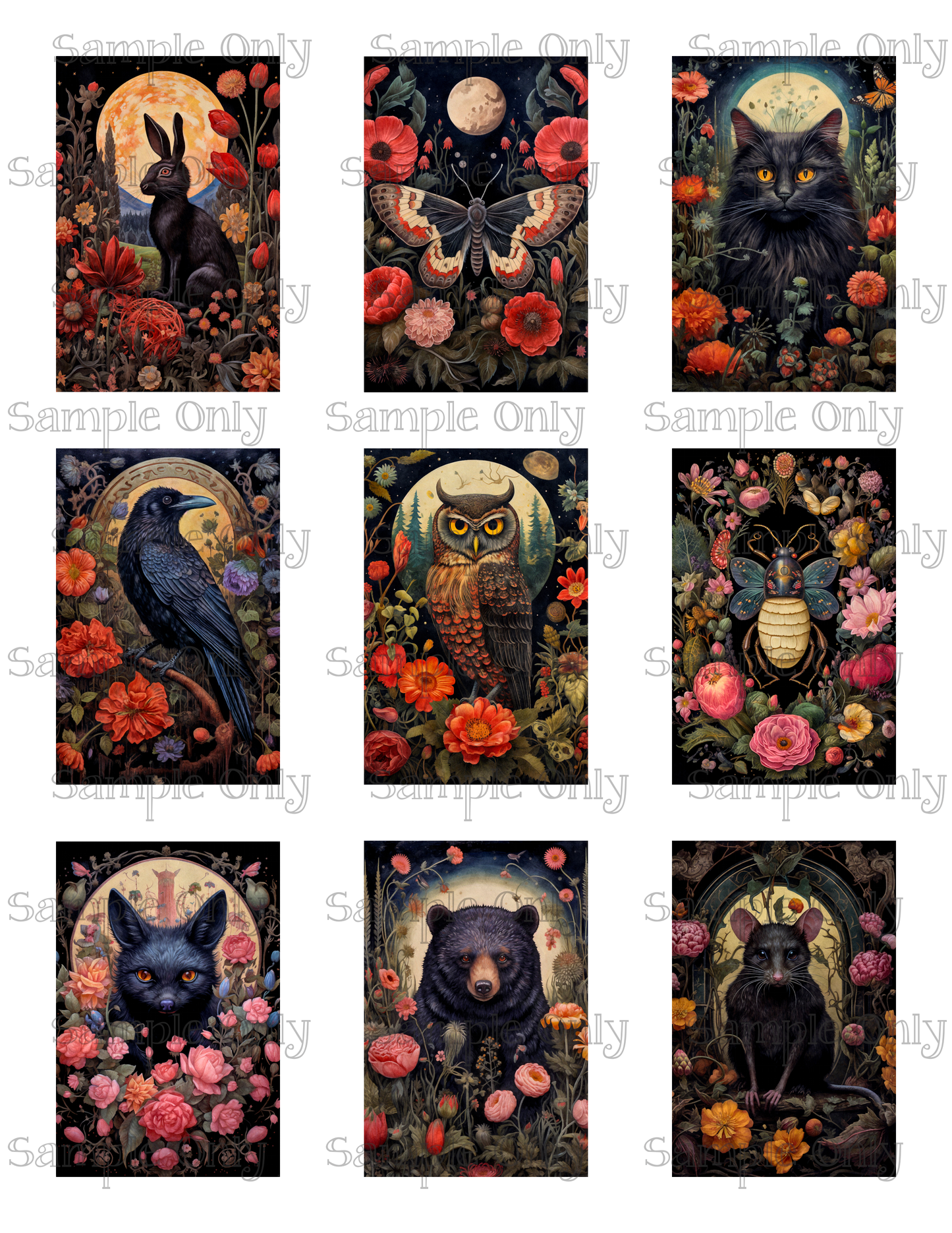 2x3 Inch Gothic Animals Image Sheet For Polymer Clay Transfer Decal DIGITAL FILE OR PRINTED