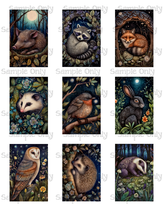 2x3 Inch Midnight Animals Image Sheet For Polymer Clay Transfer Decal DIGITAL FILE OR PRINTED