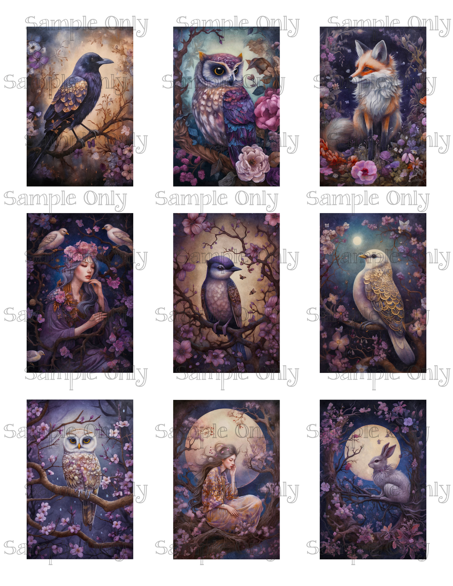 2x3 Inch Night Garden Animals Image Sheet For Polymer Clay Transfer Decal DIGITAL FILE OR PRINTED