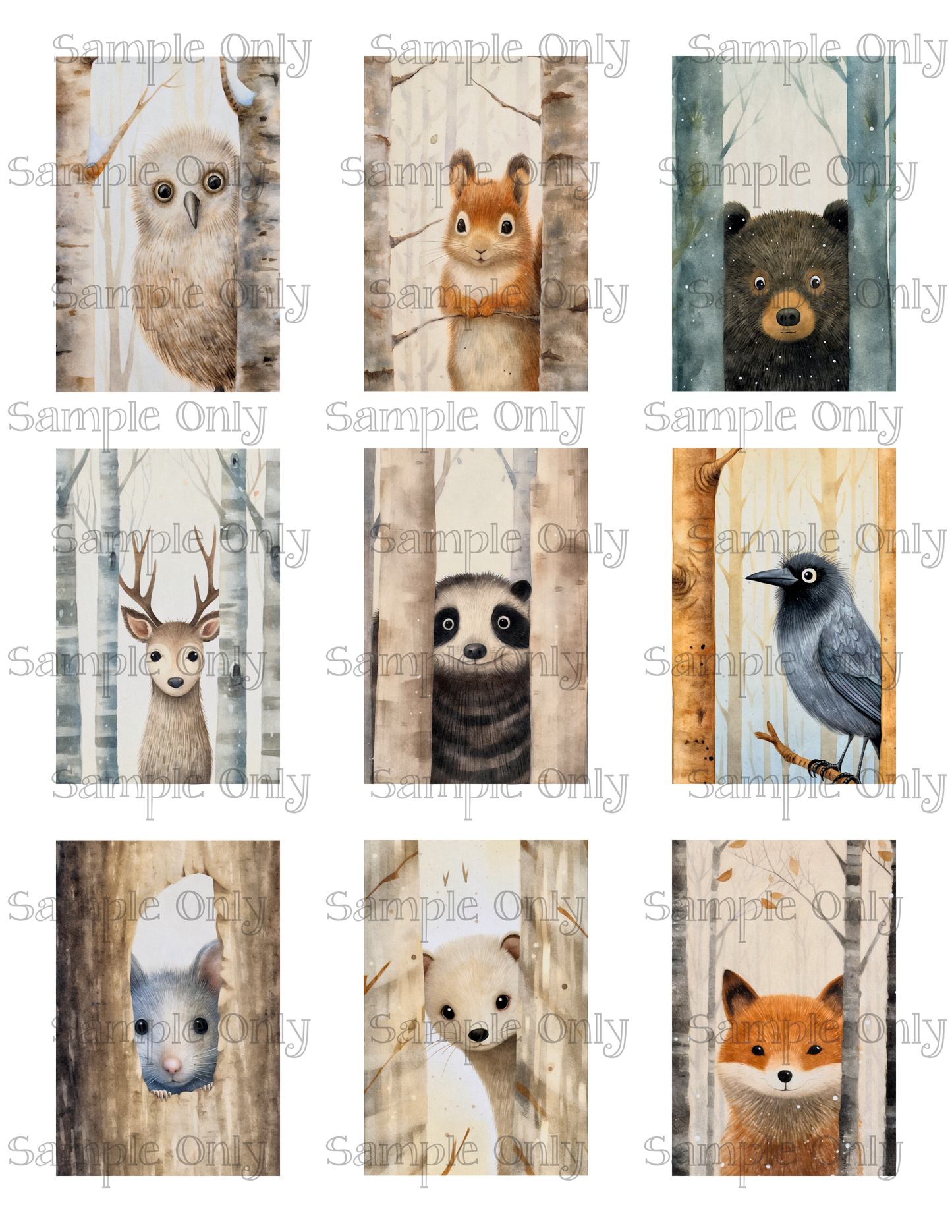 2x3 Inch Peeking Animals Image Sheet For Polymer Clay Transfer Decal DIGITAL FILE OR PRINTED