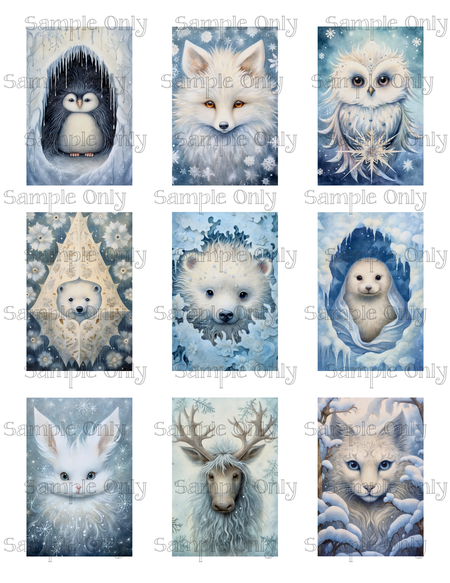 2x3 Inch Snowy Winter Animals Image Sheet For Polymer Clay Transfer Decal DIGITAL FILE OR PRINTED