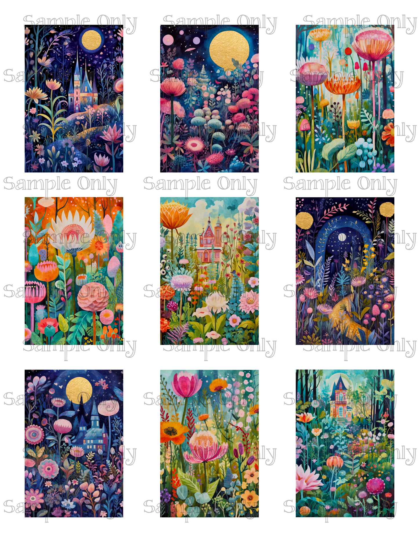 2x3 Inch Whimsical Garden Image Sheet For Polymer Clay Transfer Decal DIGITAL FILE OR PRINTED