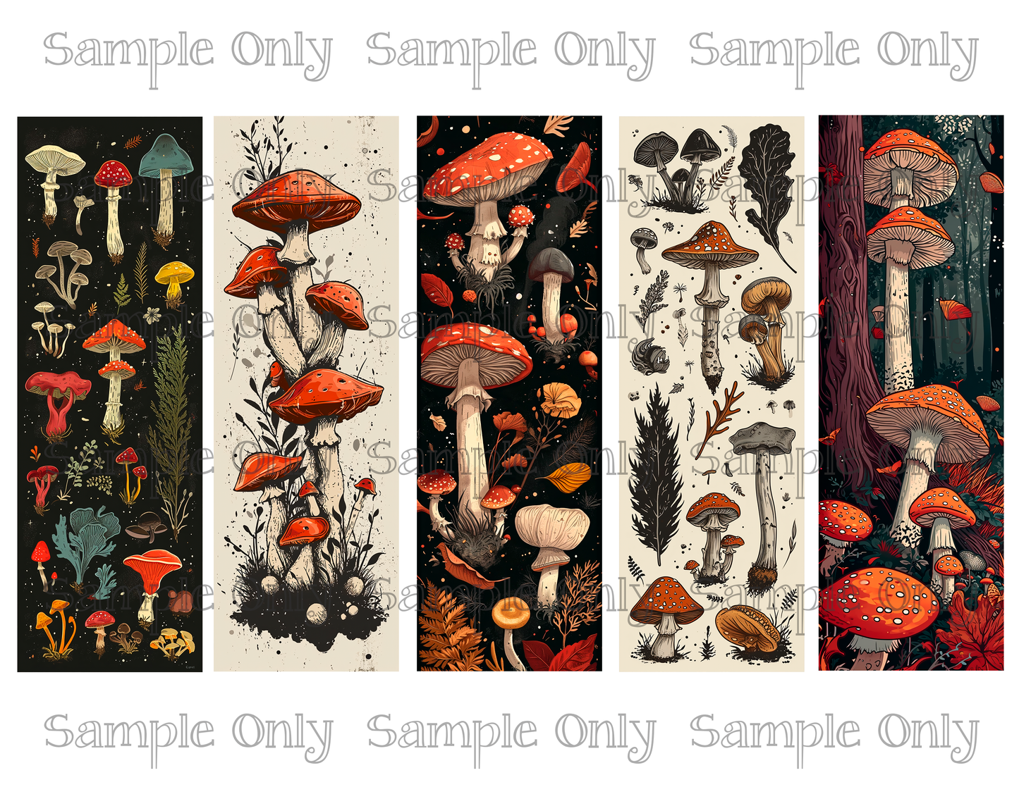 Dark Mushroom 2x6 inch Bookmark Printed Water Soluble Image Transfer Sheet For Polymer Clay