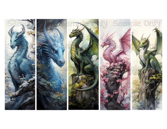 Fantasy Dragons Bookmark Set 01 Printed Water Soluble Image Transfer Sheet For Polymer Clay