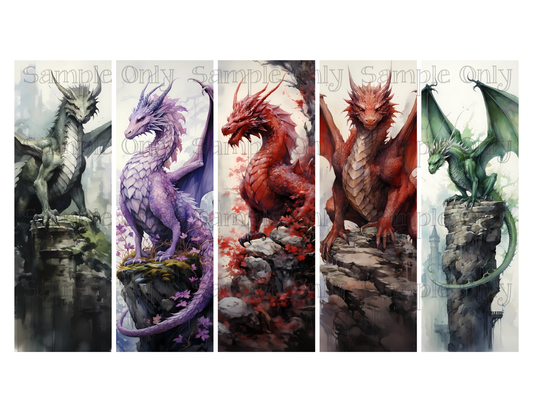 Fantasy Dragons Bookmark Set 02 Printed Water Soluble Image Transfer Sheet For Polymer Clay