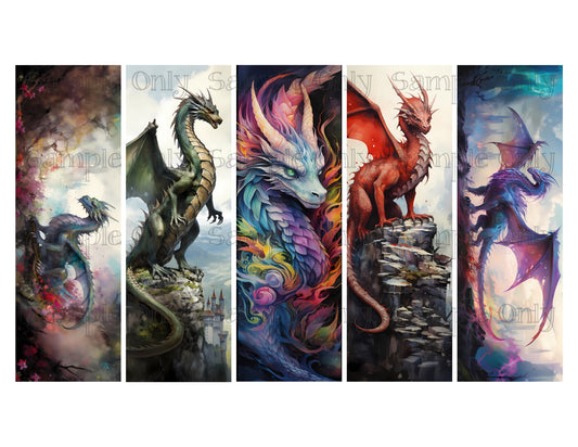 Fantasy Dragons Bookmark Set 03 Printed Water Soluble Image Transfer Sheet For Polymer Clay