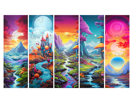 Fantasy Landscapes Bookmark Set 01 Printed Water Soluble Image Transfer Sheet For Polymer Clay