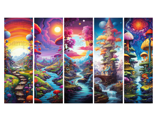 Fantasy Landscapes Bookmark Set 02 Printed Water Soluble Image Transfer Sheet For Polymer Clay