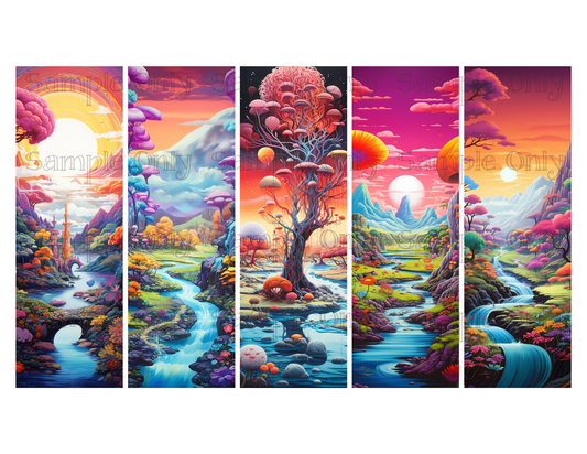 Fantasy Landscapes Bookmark Set 03 Printed Water Soluble Image Transfer Sheet For Polymer Clay