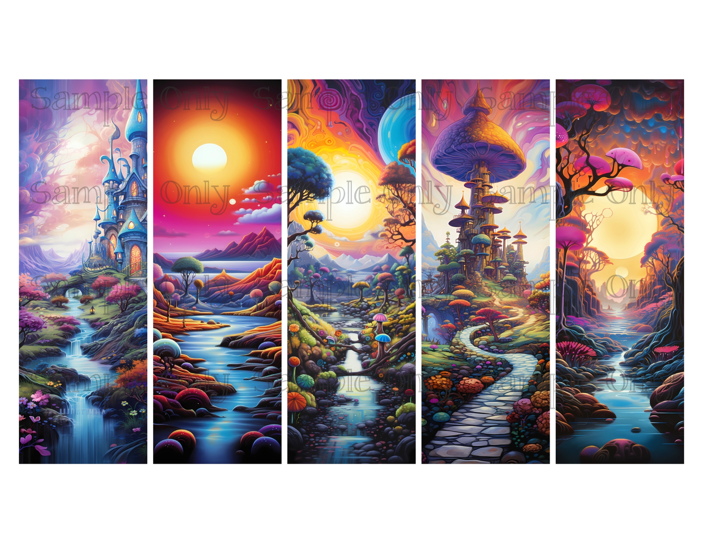 Fantasy Landscapes Bookmark Set 04 Printed Water Soluble Image Transfer Sheet For Polymer Clay