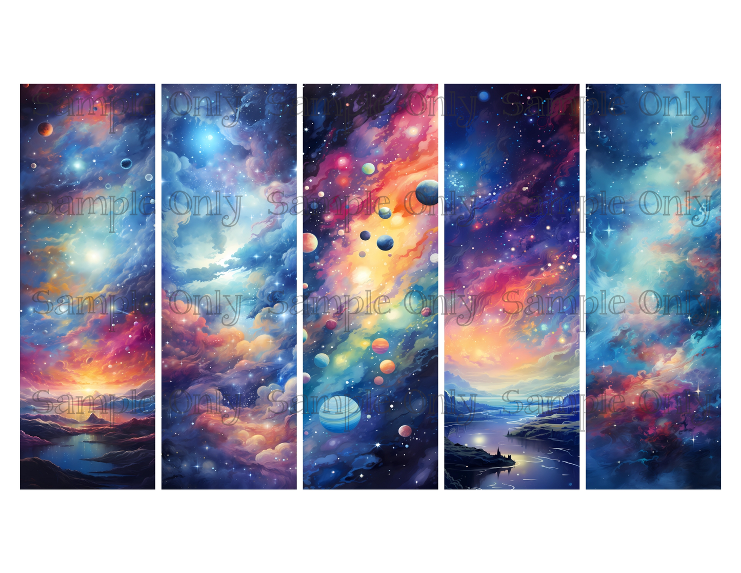 Galaxy Bookmark Set 02 Printed Water Soluble Image Transfer Sheet For Polymer Clay