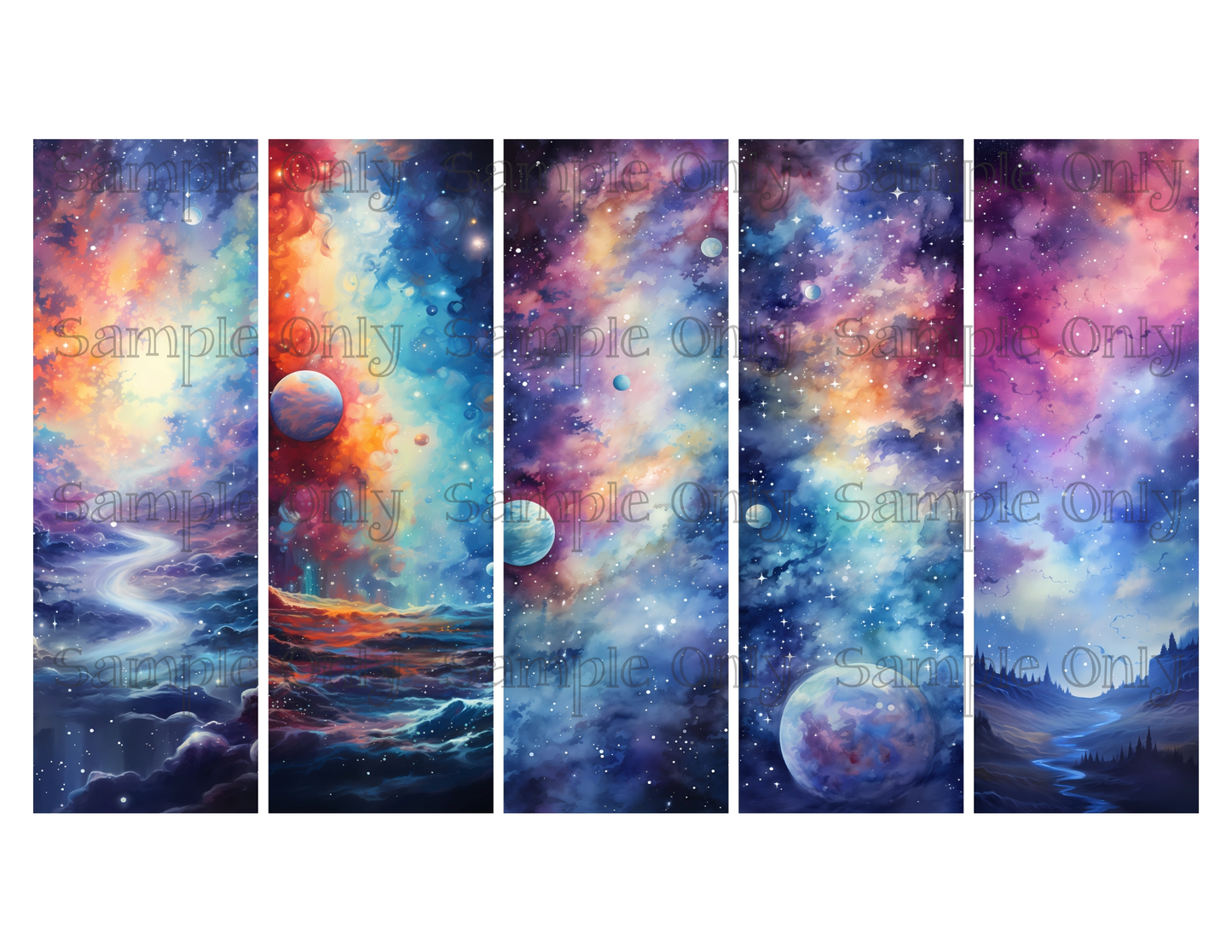 Galaxy Bookmark Set 03 Printed Water Soluble Image Transfer Sheet For Polymer Clay