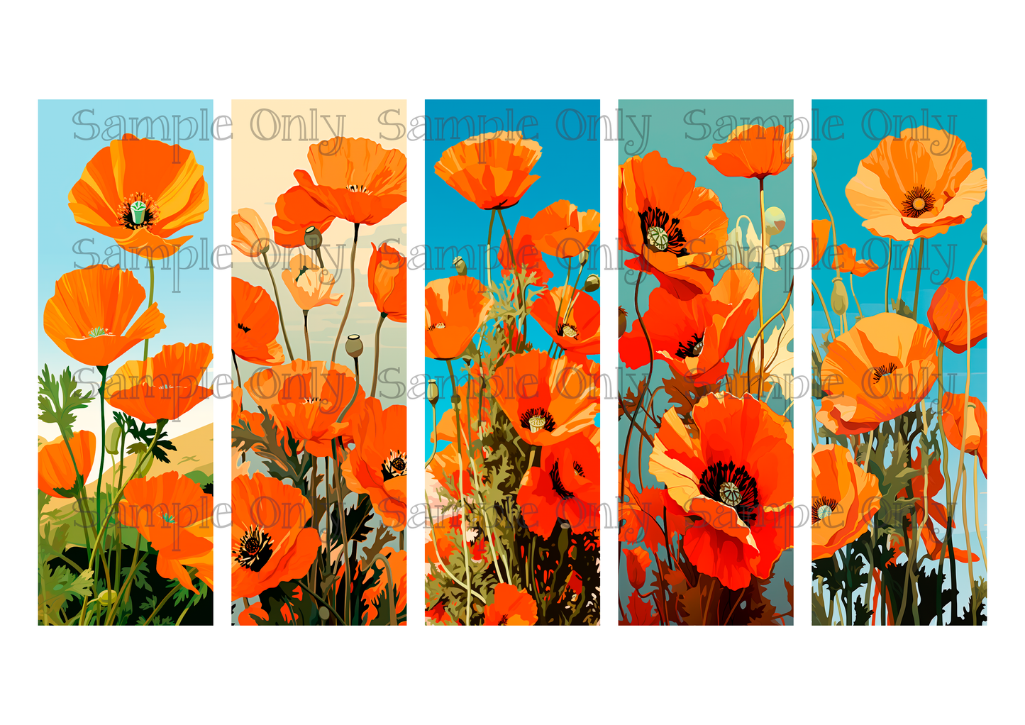 California Poppy Flower Bookmark Set 01 Printed Water Soluble Image Transfer Sheet For Polymer Clay