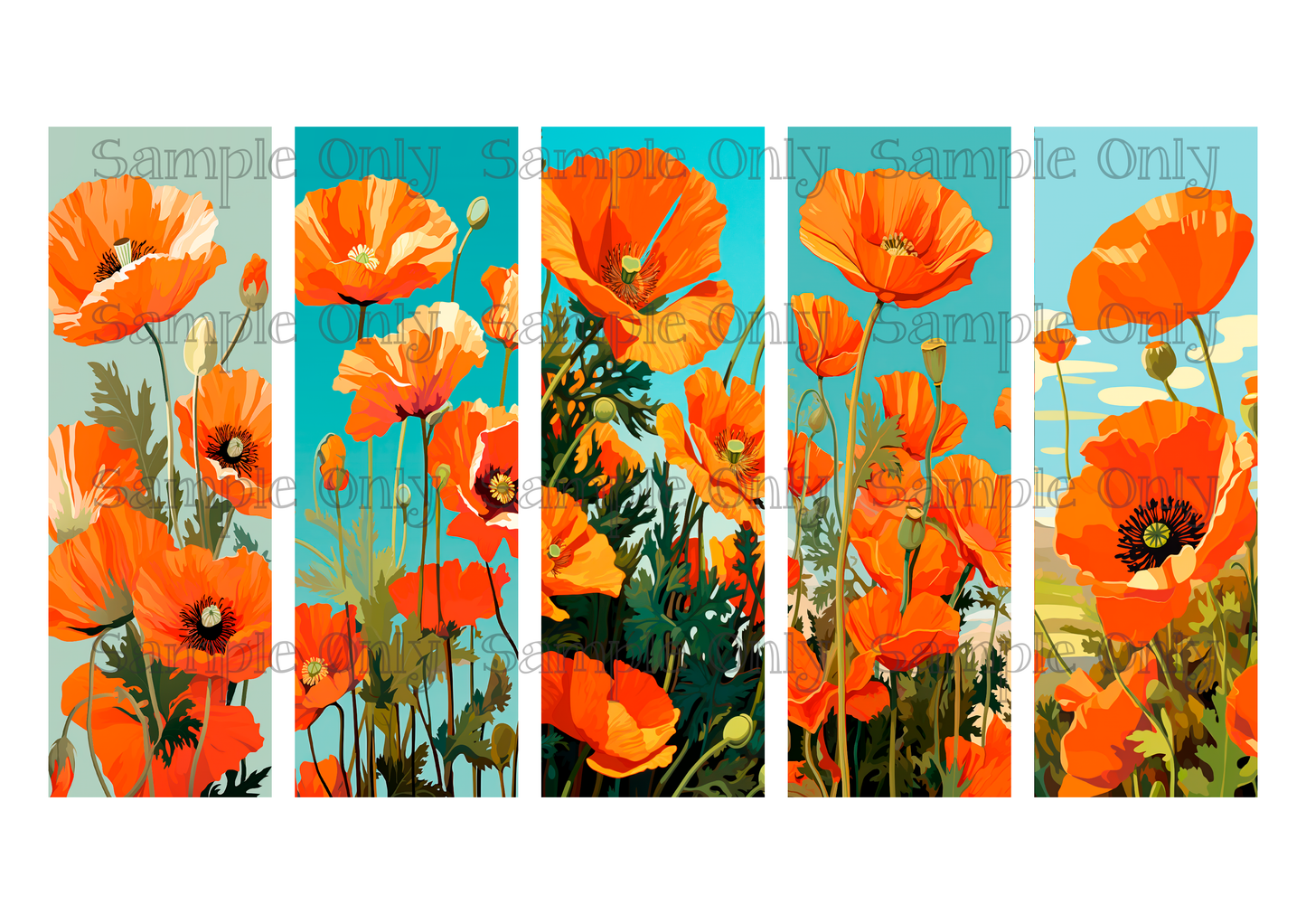 California Poppy Flower Bookmark Set 02 Printed Water Soluble Image Transfer Sheet For Polymer Clay