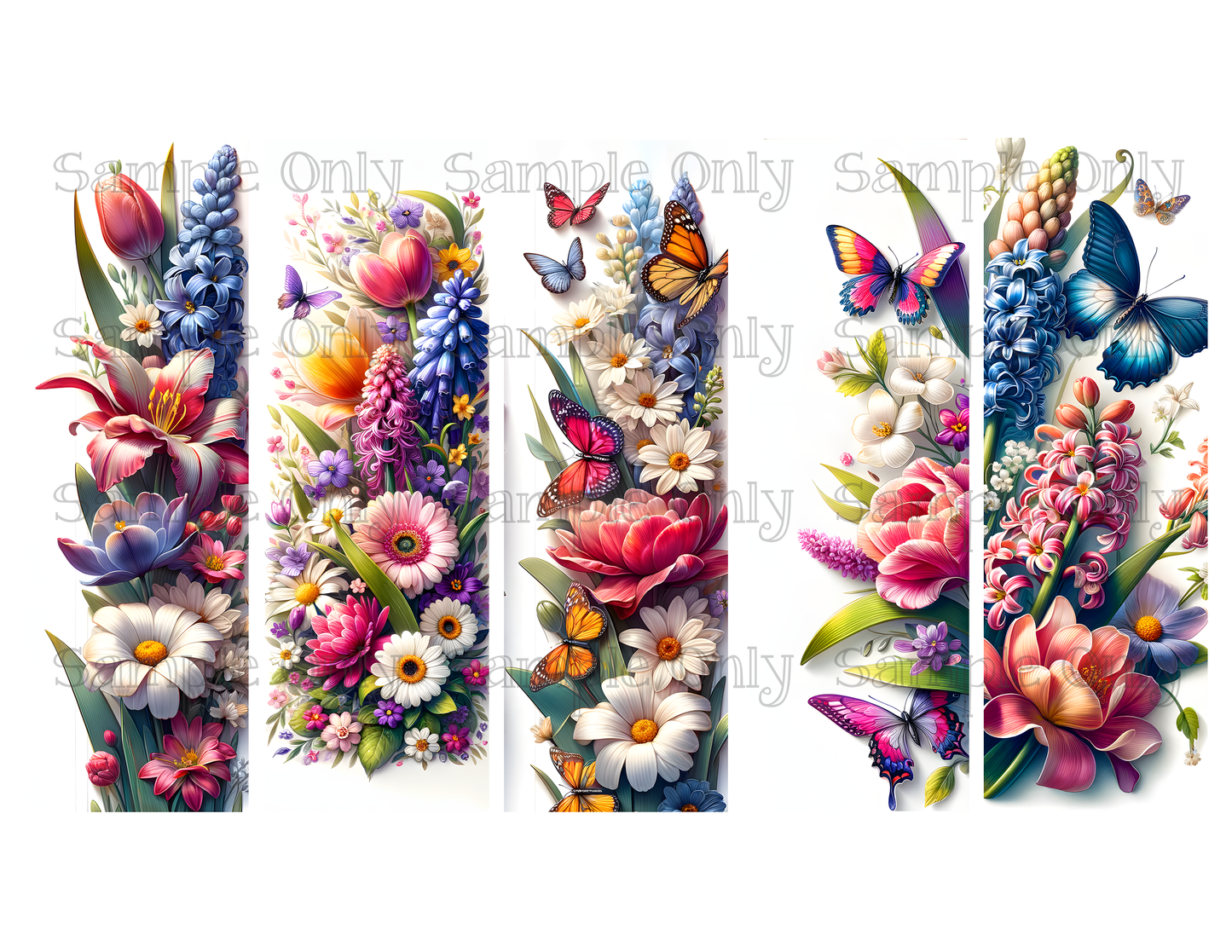 Spring Floral Bookmark Set 01 Printed Water Soluble Image Transfer Sheet For Polymer Clay