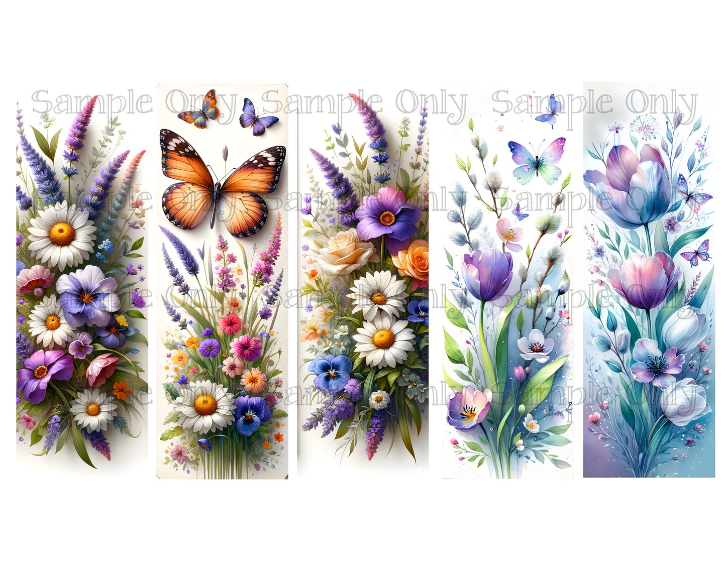 Spring Floral Bookmark Set 02 Printed Water Soluble Image Transfer Sheet For Polymer Clay