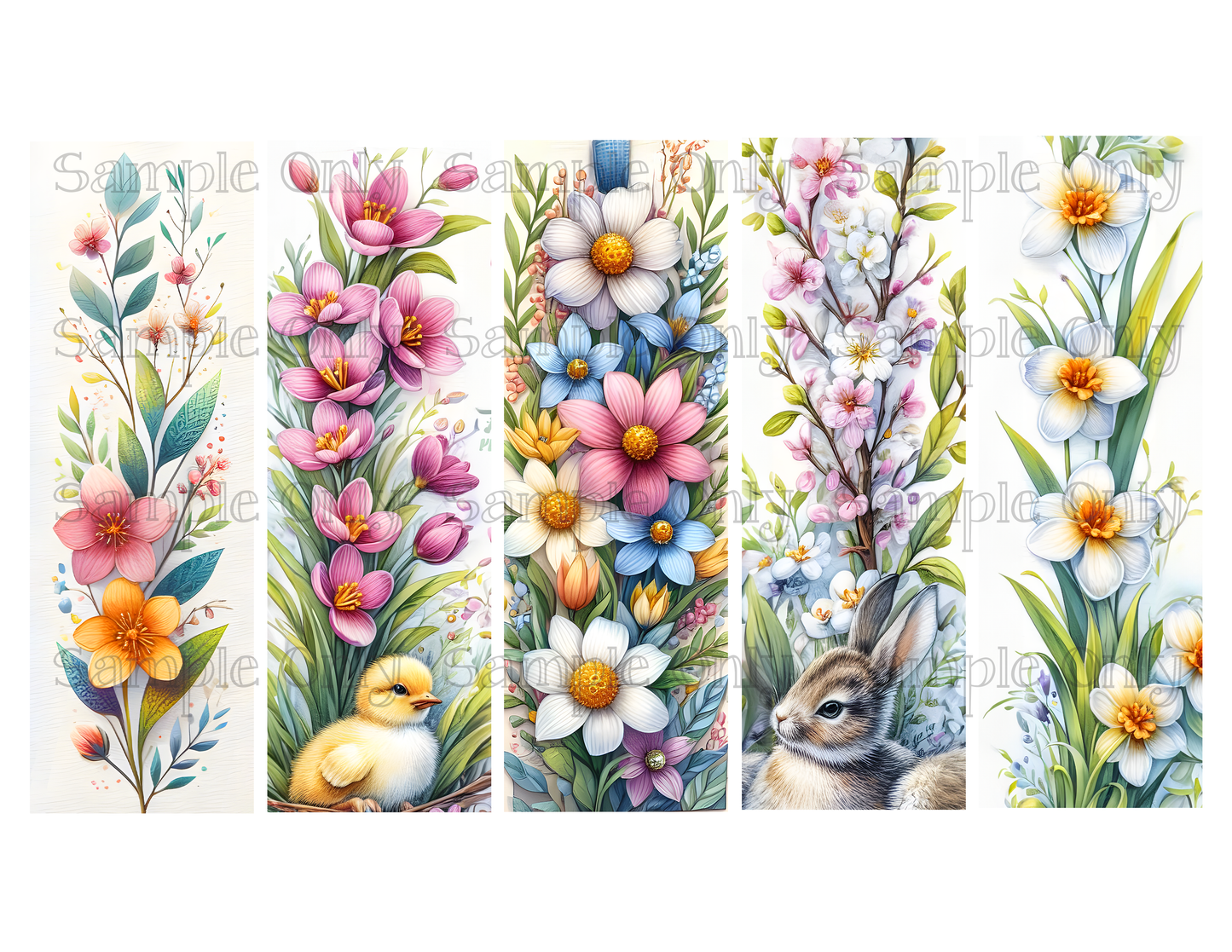 Spring Floral Bookmark Set 03 Printed Water Soluble Image Transfer Sheet For Polymer Clay