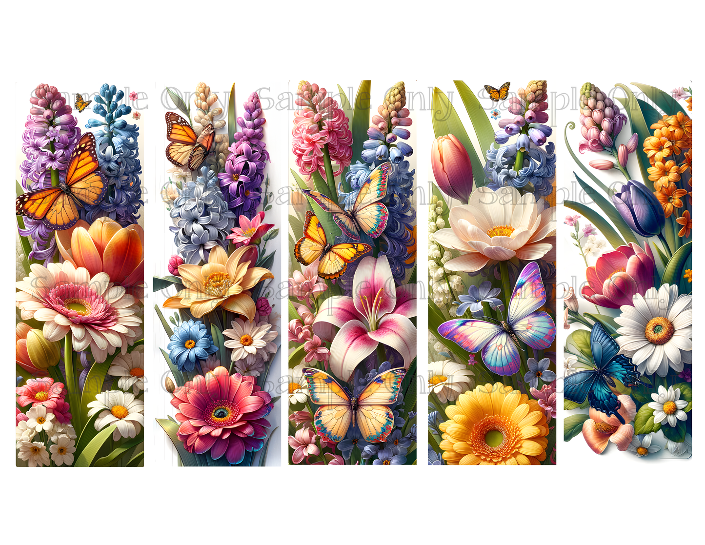 Spring Floral Bookmark Set 04 Printed Water Soluble Image Transfer Sheet For Polymer Clay