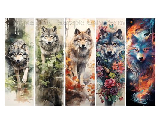 Wild Wolves Bookmark Set 01 Printed Water Soluble Image Transfer Sheet For Polymer Clay