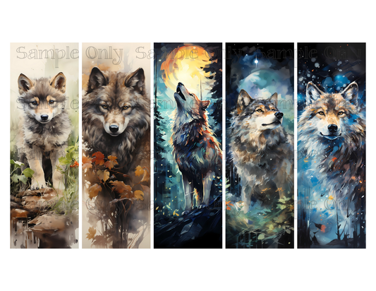 Wild Wolves Bookmark Set 02 Printed Water Soluble Image Transfer Sheet For Polymer Clay