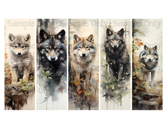 Wild Wolves Bookmark Set 03 Printed Water Soluble Image Transfer Sheet For Polymer Clay