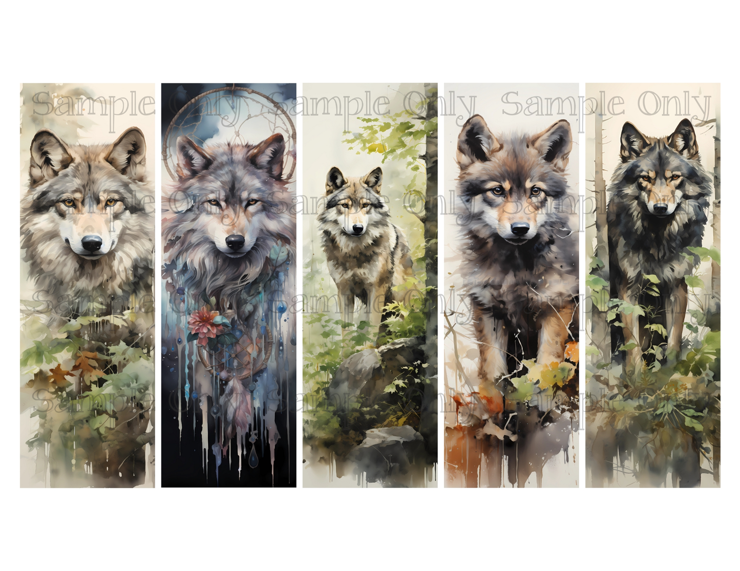 Wild Wolves Bookmark Set 04 Printed Water Soluble Image Transfer Sheet For Polymer Clay