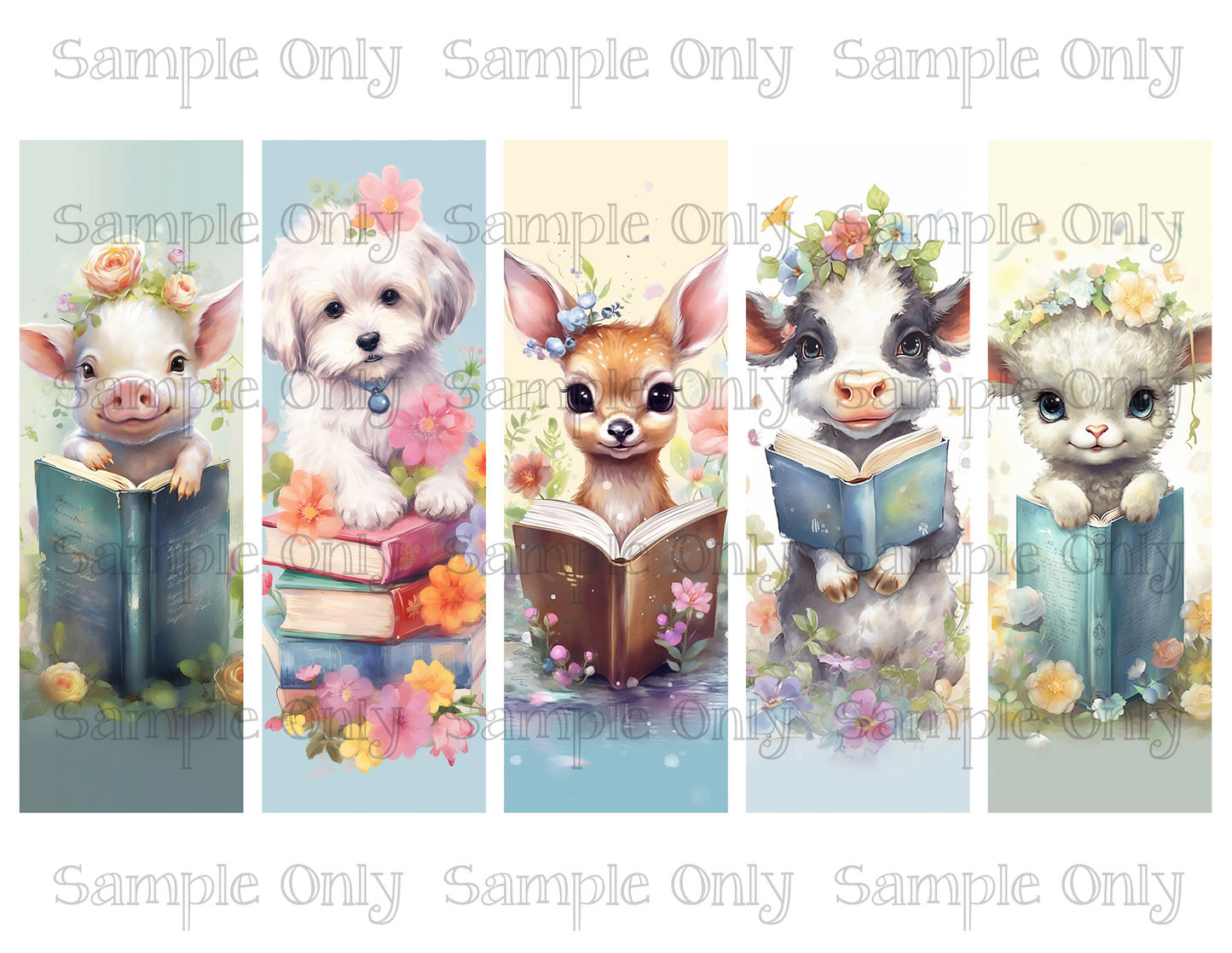 Animals With Books Bookmark Set 01 Printed Water Soluble Image Transfer Sheet For Polymer Clay