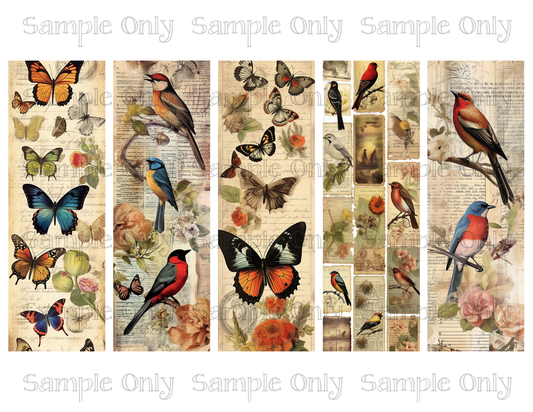 Birds and Butterflies Bookmark Set 01 Printed Water Soluble Image Transfer Sheet For Polymer Clay