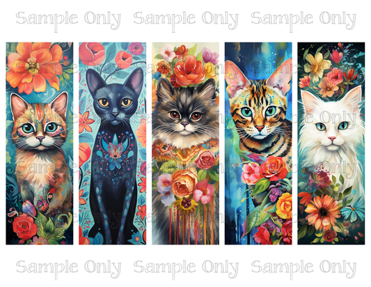 Cats and Flowers Bookmark Set 01 Printed Water Soluble Image Transfer Sheet For Polymer Clay