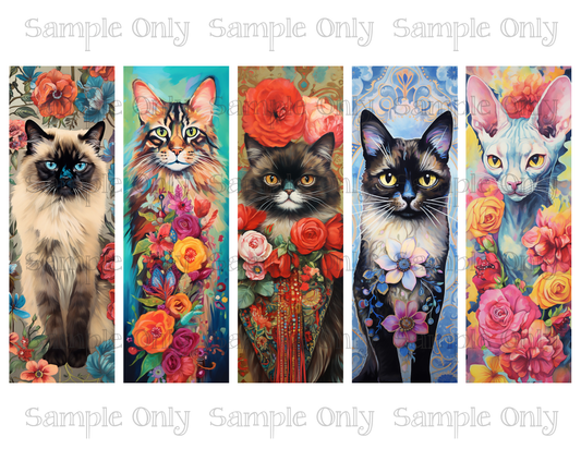 Cats and Flowers Bookmark Set 02 Printed Water Soluble Image Transfer Sheet For Polymer Clay