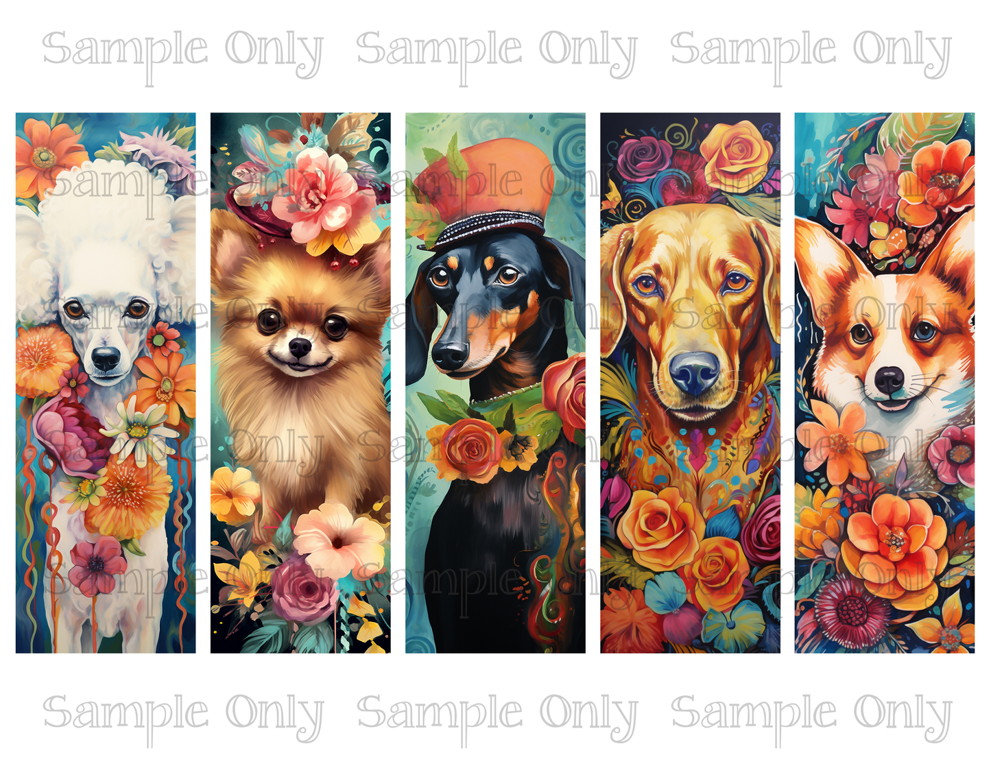 Dogs and Flowers Bookmark Set 02 Printed Water Soluble Image Transfer Sheet For Polymer Clay
