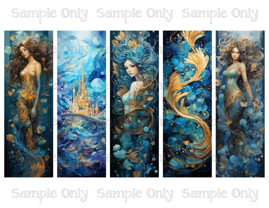 Mermaid Bookmark Set 01 Printed Water Soluble Image Transfer Sheet For Polymer Clay