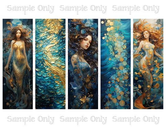 Mermaid Bookmark Set 02 Printed Water Soluble Image Transfer Sheet For Polymer Clay