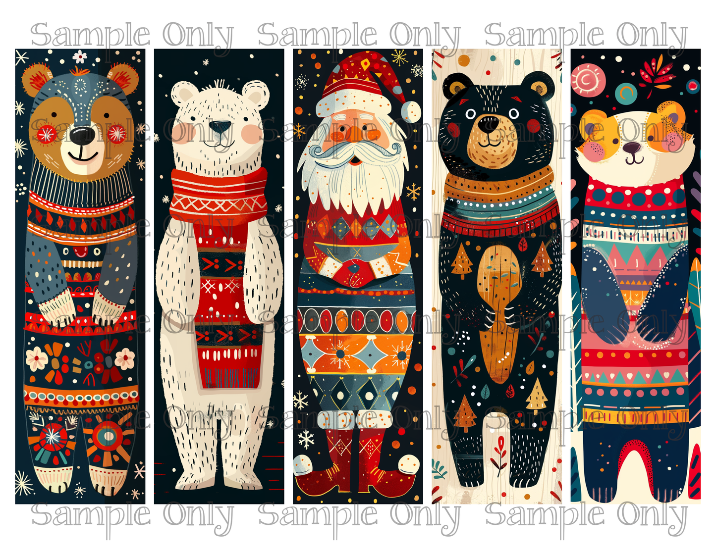 Winter Folk Art Animals Set 1 Bookmark Printed Water Soluble Image Transfer Sheet For Polymer Clay