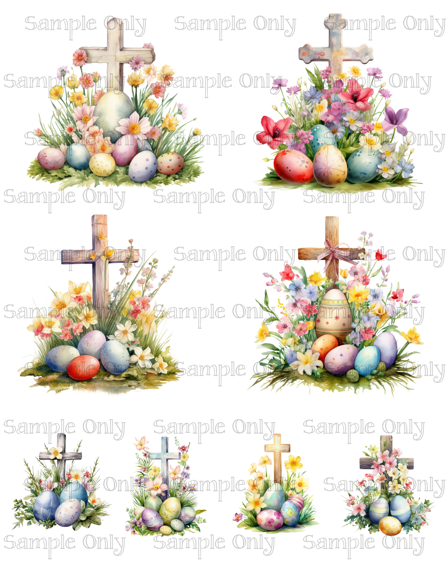 3.5 Inch Floral Easter Cross Image Sheet For Polymer Clay Transfer Decal DIGITAL FILE OR PRINTED