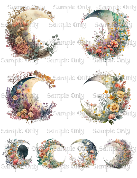 3.5 Inch Floral Moon Image Sheet For Polymer Clay Transfer Decal DIGITAL FILE OR PRINTED